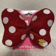 【お値下げ中】ディズニー　赤リボン　白ドット　ヘアゴム