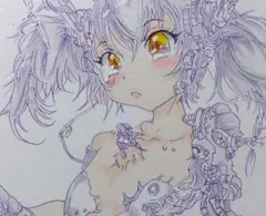 オリジナルキャラクターサイボーグ女の子風NO.５イラスト 手描原画１点物です