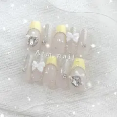 ネイルチップ オーダー フレンチガーリー 韓国 量産型 地雷 リボン ワンホン
