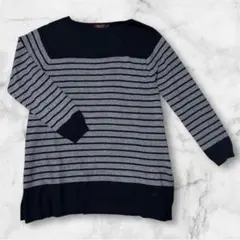 DECOY デコイ ストライプニットセーター M ネイビー グレー