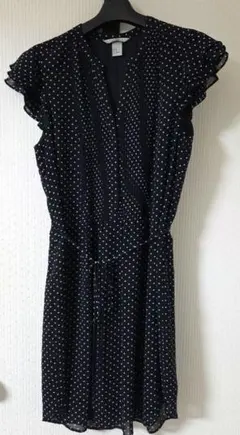 H&M ネイビー ドット柄 半袖ワンピース チュニックLL