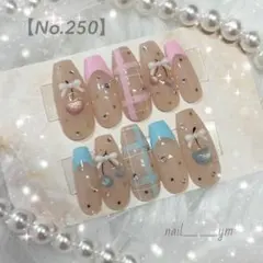 さくらんぼネイル チェックネイル ピンク 水色 マグネット オーダーネイルチップ