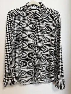 【ZARA】総柄 シャツ ブラウス Sサイズ 秋冬素材 モノトーン
