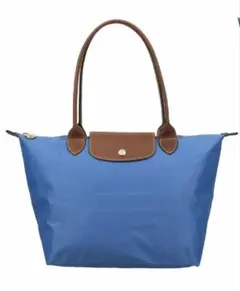 ロンシャン　青　Mサイズ　トートバッグ レザーハンドル