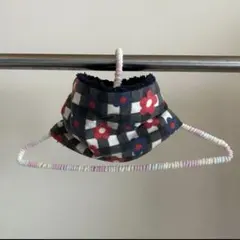 子供用　リバーシブル　ネックウォーマー　フラワーチェック・グレーネイビー