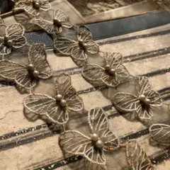 ジャンクジャーナル素材☆錆染めパール付きシャービックなバタフライモチーフ