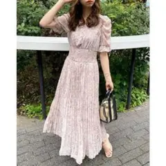 INGNI 花柄Vネックプリーツワンピース ピンク ワンピース 花柄