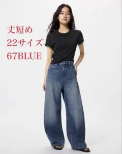 UNIQLO バギーカーブジーンズ/丈短め 22サイズ 67BLUE