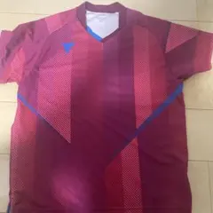 VICTAS 卓球ウェア Lサイズ 赤紫 ストライプ