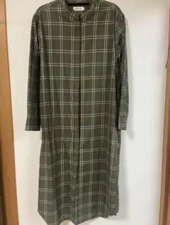 LEPSIM チェック柄 シャツワンピース 長袖 オリーブグリーン