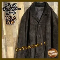 紳士 フォーマル チェスターコート メンズ レザー USA古着 長袖 アウター