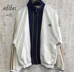 adidas アディダス　刺繍ロゴ　ナイロンジャケット　３本ライン　古着　XL