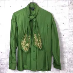 80’s バブル NOVESPAZIO ボタニカル金刺繍 タイ付 シルクシャツ