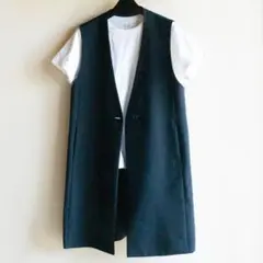 【美品】UNTITLED 洗える ミドル丈　ジレ ブラック Mのサムネイル