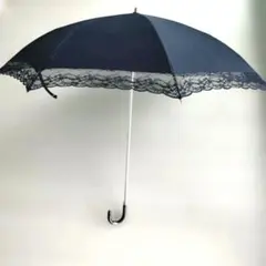 ネイビー レース縁取り 晴雨兼用傘　折り畳み　カバー付のサムネイル
