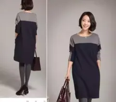 バイカラー膝上ワンピース
