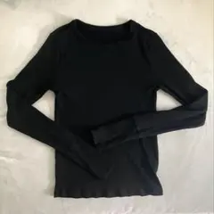 ウォームリブクルーネックT(12分袖) ブラック M