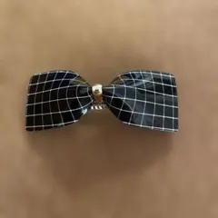 黒チェック　リボン型バレッタ
