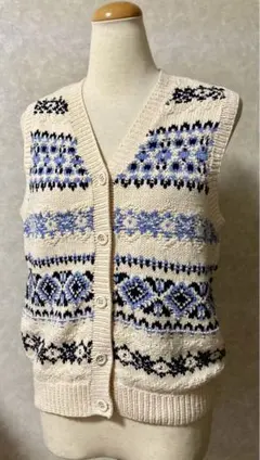 レディース編み込みコットンニットベスト