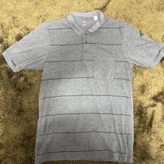 adidas グレー ストライプ ポロシャツ