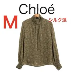 H9249◾️クロエ　タートルネック　総柄ブラウス　シルク混ストレッチのサムネイル