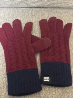 EVOLG ケーブル編みニット手袋 赤と紺