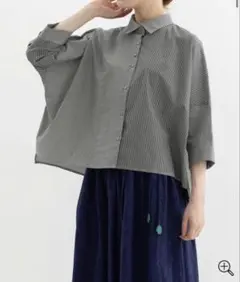 ギザコットンブロードバンドカラー半袖ワイドブラウス （ザクロ