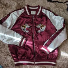 虎刺繍 ボンバージャケット バーガンディ