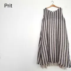 1.9万 未使用タグ付き プリット リネン ストライプ ノースリーブワンピースのサムネイル