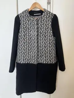 【reikoまま専用】ノーカラー黒白ツイードチェスターコート