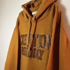 【個性派古着】立体柄　3D 希少　パーカー マスタード　ゆるダボ　LLサイズ