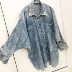 夏物 OVER LAP オーバーサイズケミカルウォッシュ ドルマンデニムシャツ