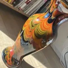 ヴィンテージ　マルチカラーフレア型ガラス花瓶　昭和レトロ