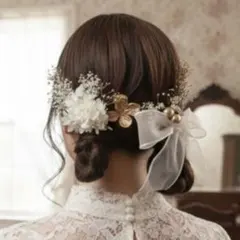 ホワイトリボン　ゴールド　ヘアアクセサリー　18点　成人式　振袖　卒業式　袴