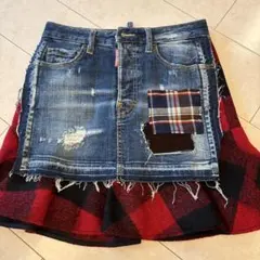 DSQUARED2 デニムスカート チェック柄 パッチワークのサムネイル