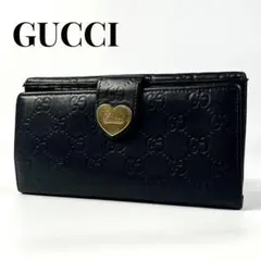 希少✨グッチ 長財布 GGロゴ型押し レザー シマ ラブリーハート ブラック