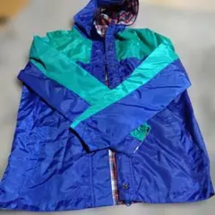 フード付き青緑ジャケットチェックリバーシブル