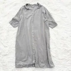 Fillil（フィリル） コットン100％ リネン風 シャツワンピース グレー