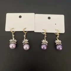 パールとクリスタルのフックピアス