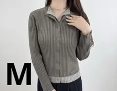 kokoさんコラボ 配色ニットカーディガン 濃茶M