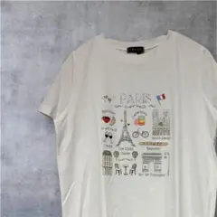 TRUBEパリ名所グラフィックTシャツラインストーンM〜L新品未使用