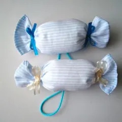 キャンディ ヘアゴム 水色のボーダー 中2個セット