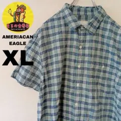 USA古着 AMERIACAN EAGLE　半袖ボタンシャツXL　ライトブルーのサムネイル