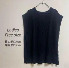 ニット ベスト ブラック ケーブル編み 重ね着 ナチュラル シンプル フリー