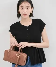 【アンチピリング/洗える】美SMARTショートスリーブペプラムニット　VISのサムネイル
