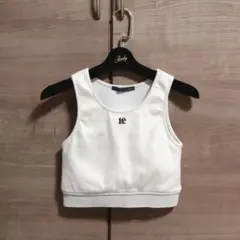 ヘザー 刺繍 ロゴ ショート リブ タンク