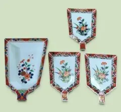 【美品】羽子板型 小皿 3枚セット 和食器 花柄 縁起物のサムネイル