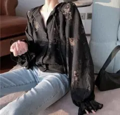 新品 人気 フラワー レース ブラウス 大人可愛い オルチャン