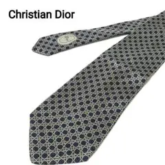 クリスチャンディオール 　ネクタイ 総柄 幾何学模様 グレーネイビー系