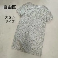 自由区 半袖　ワンピース 大きいサイズ 44　膝丈　総柄　オンワード樫山のサムネイル